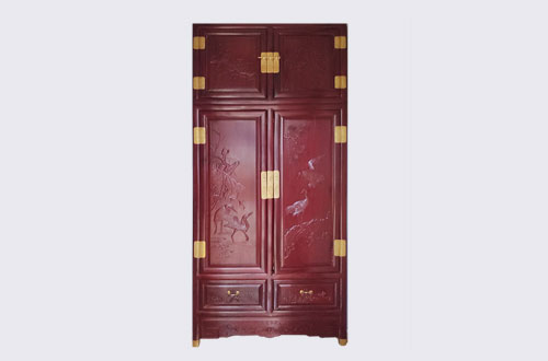 朝阳高端中式家居装修深红色纯实木衣柜